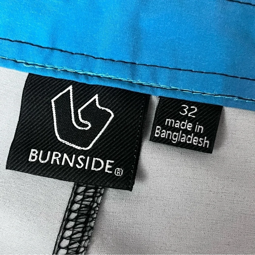 Burnside Blue Palm Print Board Shorts 32 Men’s Tropical Surf Swim Trunks Beach